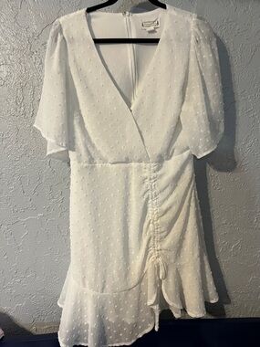 White Swiss Dot Textured Ruffle Wrap Bridal Shower Dress